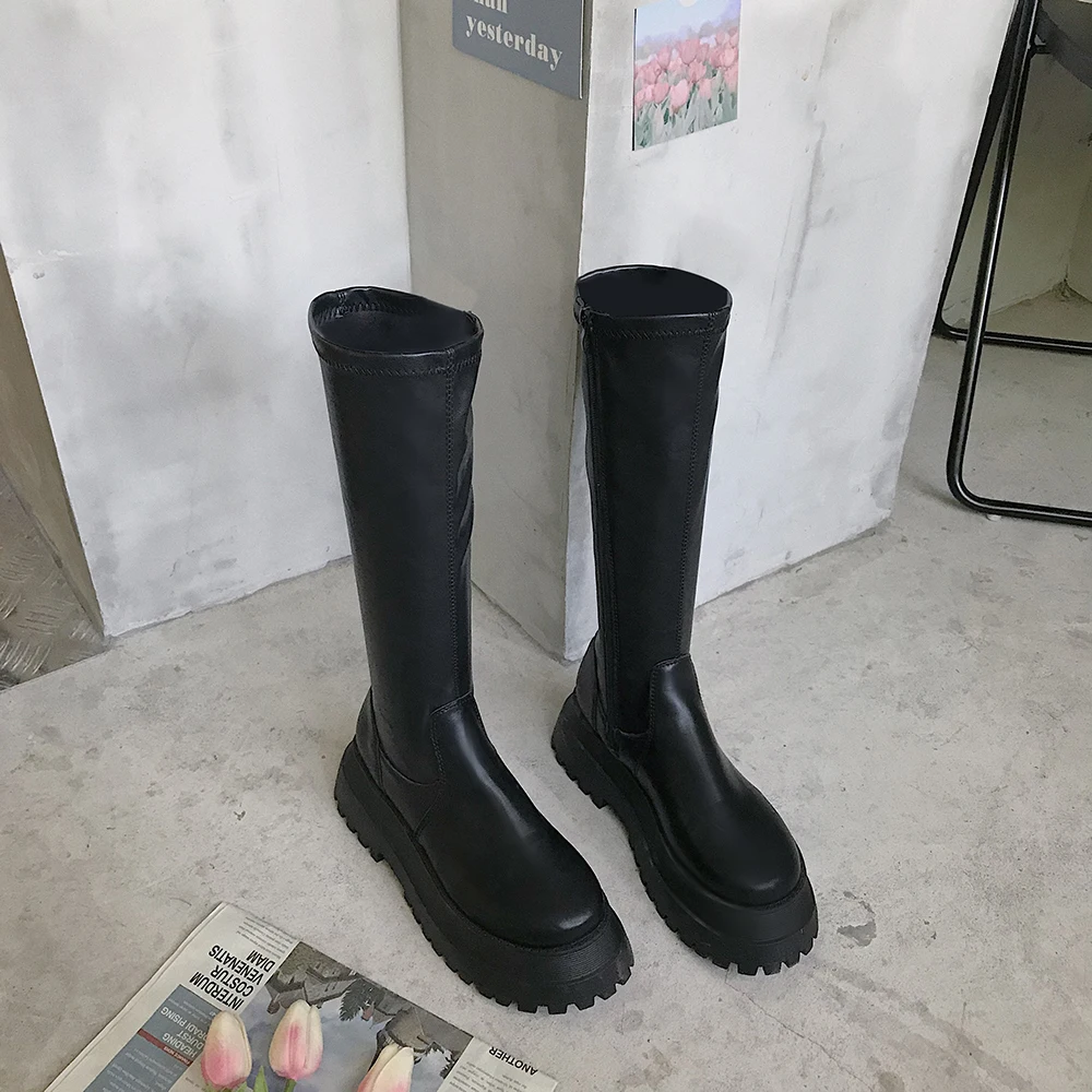 Wide shaft platform boots for women handsome motorcycle boots