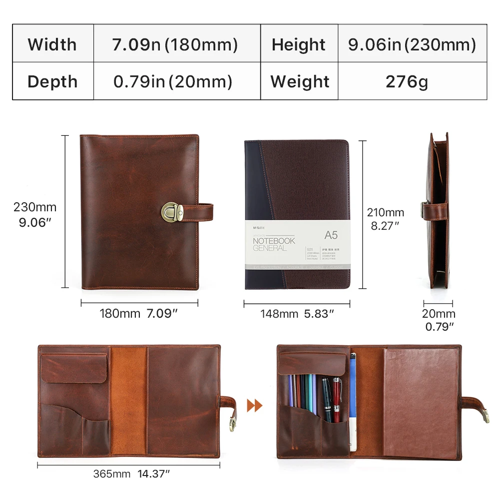 Vintage A5 Genuine Leather Notebook Journal Planner Cover with Pen Holder Travel Use Office Supplies CF9071