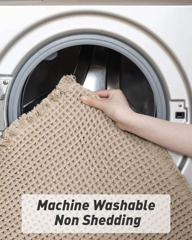 Waffle Bath Mats Super Absorbent Non Slip Bath Mats for Bathroom Floor Machine Washable Bathroom Rugs with Tassels