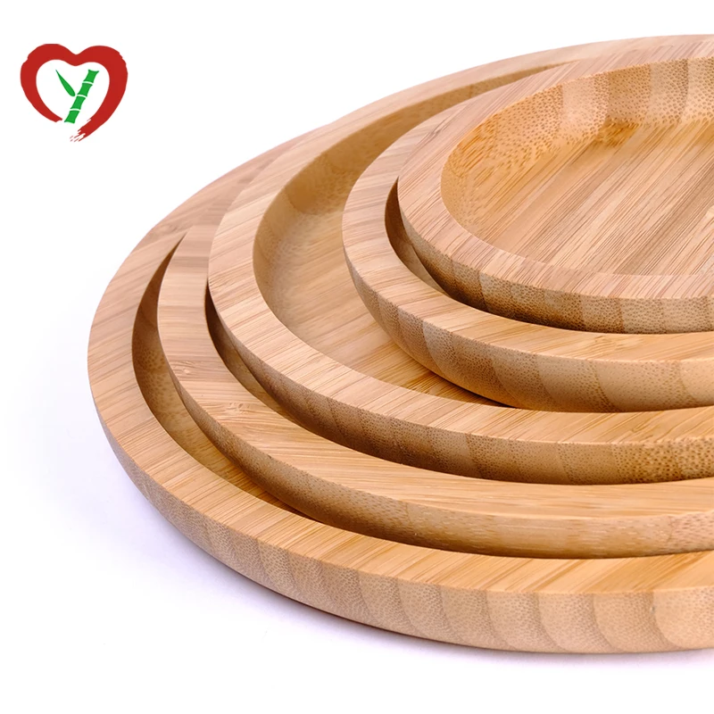 100% Composable Eco-Friendly Round Plate Bamboo Serving Tray For Pizza Food
