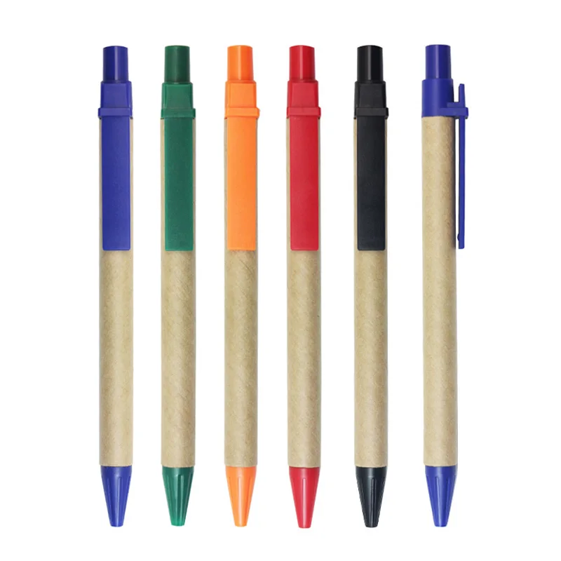 Wholesale custom cheap ballpen LOGO printing recycle kraft paper ballpoint pen