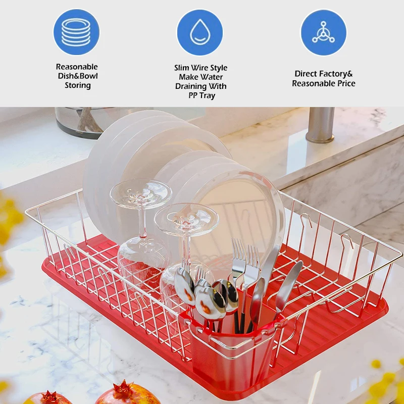 Modern Metal Steel Kitchen Plastic Utensil Holder Dish Drying Rack Over Sink Kitchen Holder Storage Shelf With Drainboard