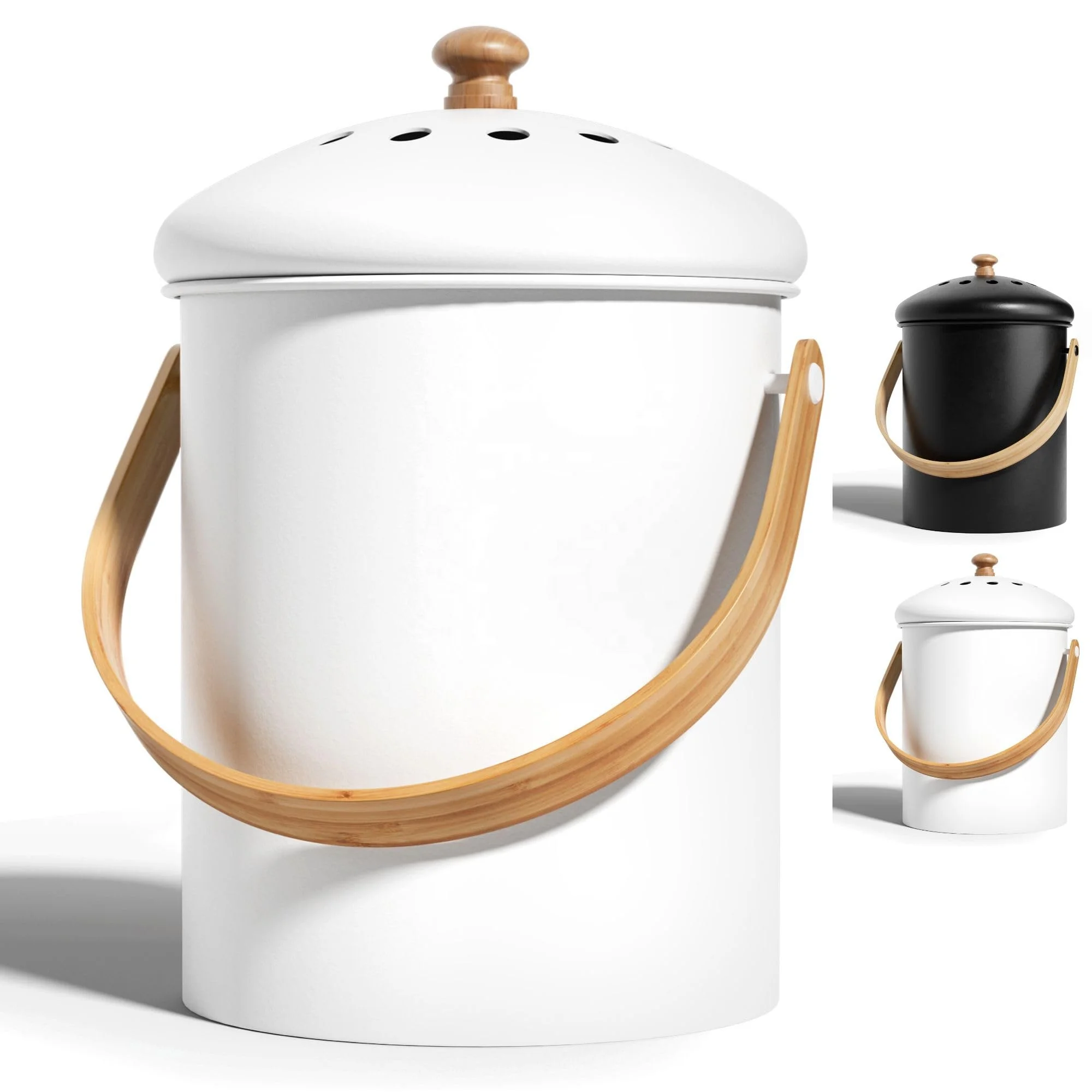 Home Indoor Metal Round food compostable container compost bin Kitchen fiber