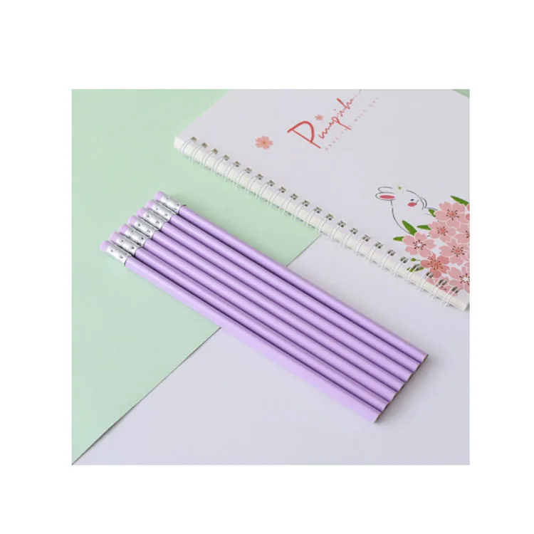 Pink HB pencil  with eraser with red yellow blue pink 12 colors HB black lead with Custom Logo burly wood pencil