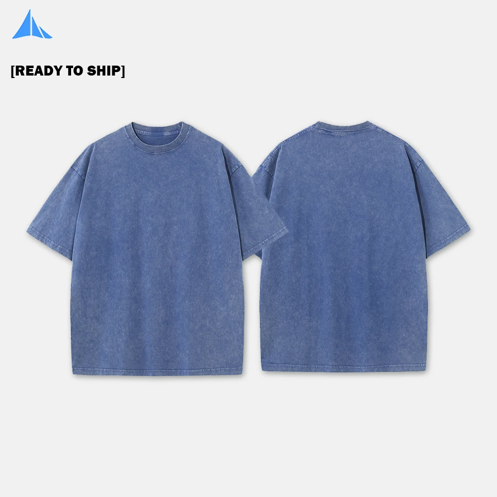 230gsm Acid Washed distressed short-sleeved T-shirt vintage snowflakes loose shirt DTG Horizontal knitting Laser patch DTV