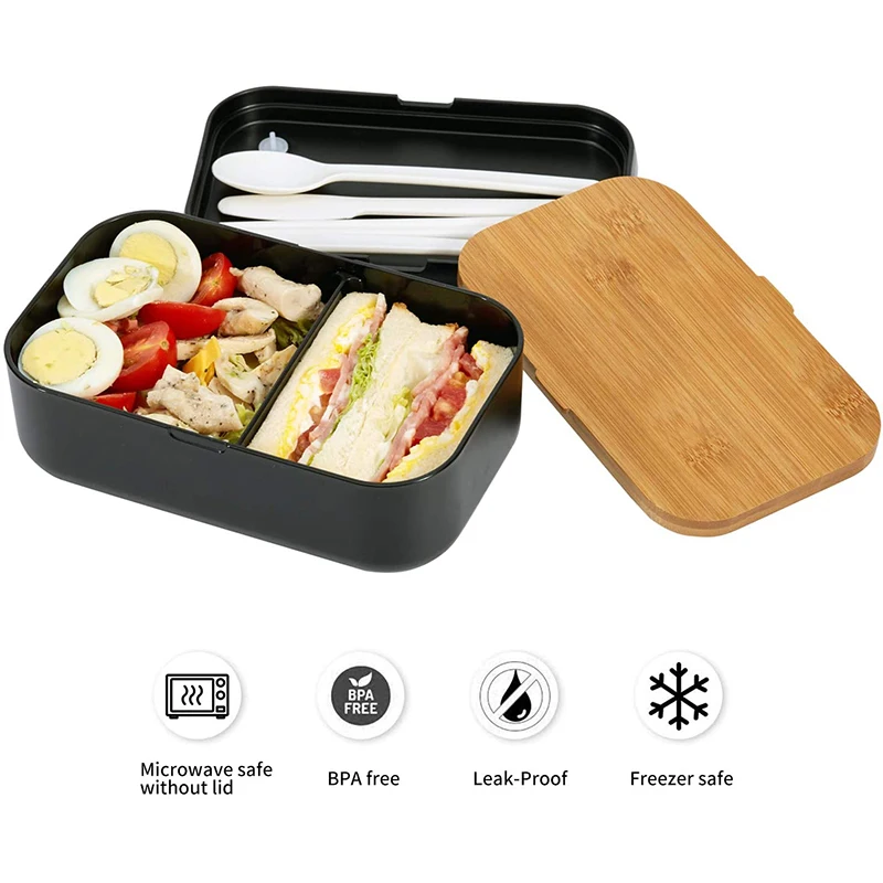 Microwavable Safety Bamboo Lid Lunch Box Leakproof Food Container Japan Bento Box With Fork Spoon