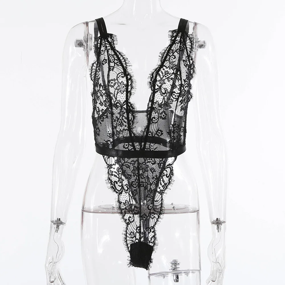 Sexy deep V lace perspective sexy underwear lingerie