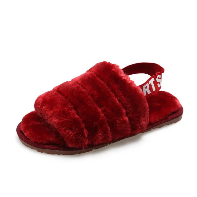 Drop Shipping Women Soft Plush Furry Cozy Open Toe House Flat Slippers Lamb Fur Warm Comfy Sandals Fluff Yeah Slide Slipper
