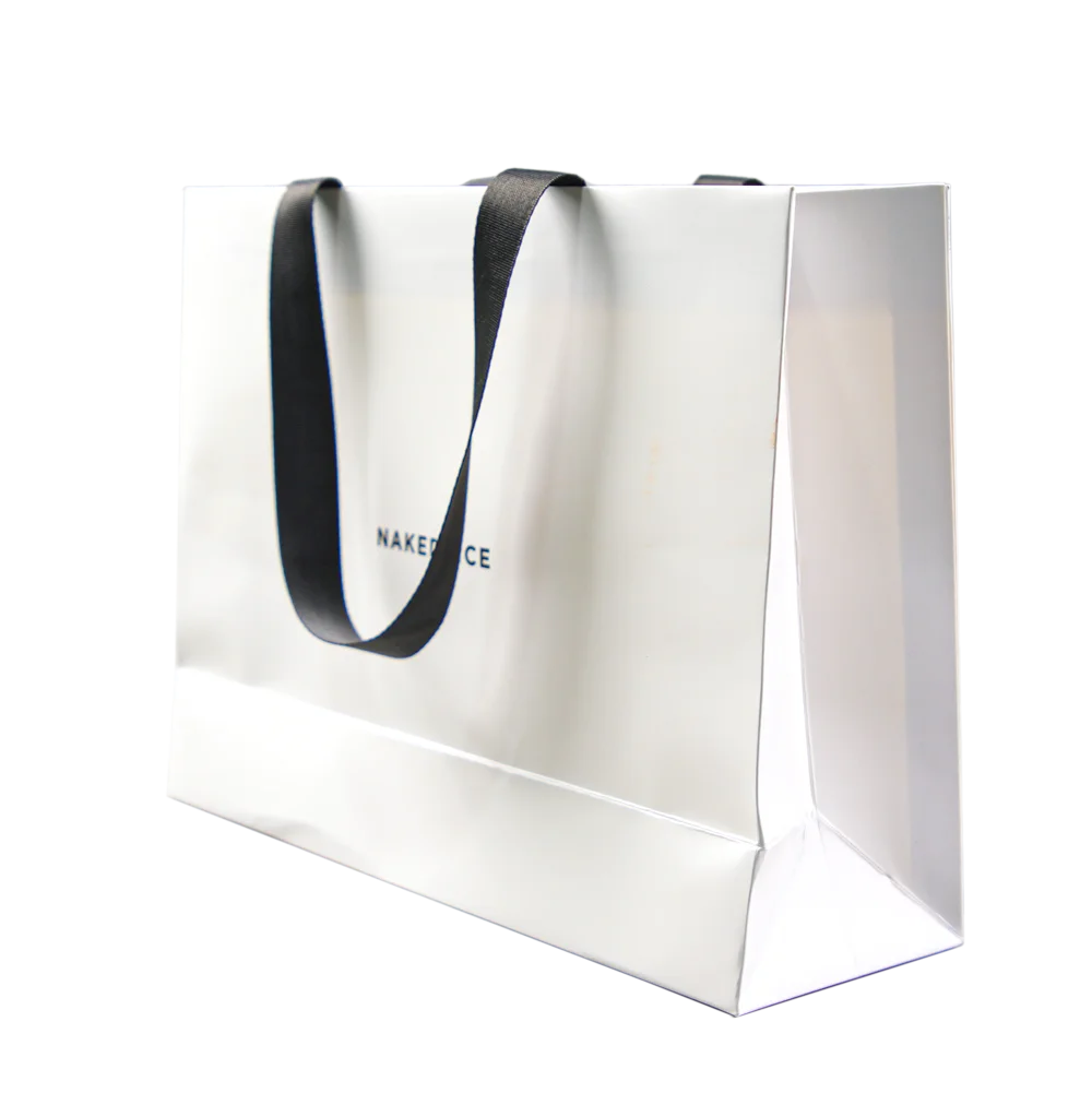 Luxury Shopping Packaging Bag With Ribbon Handle Boutique Customized Printed Euro Paper Gift Bags With Custom Logo