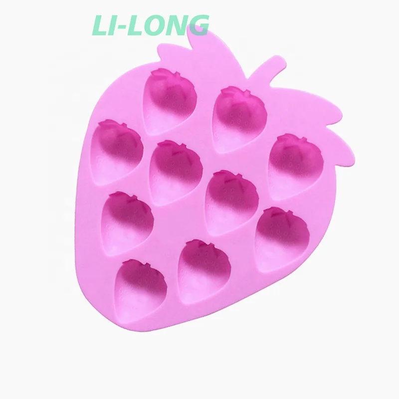 Household kitchen DIY tool with 10 strawberry shaped silicone ice mold chocolate jelly mold