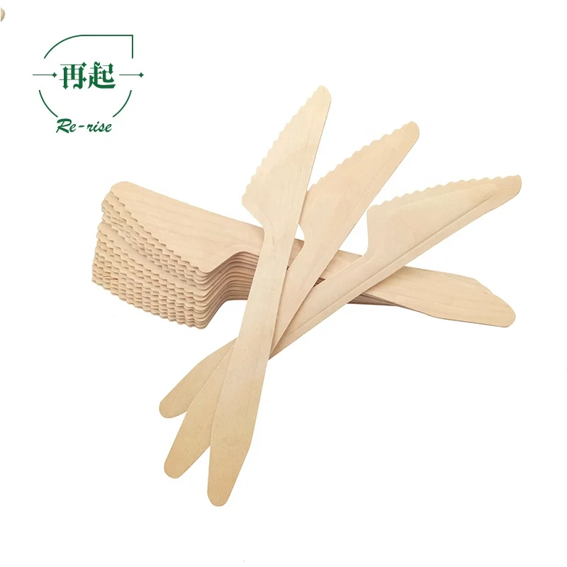 
165mm Disposable Wooden Knife with Embossed Handle, Flag Shape 