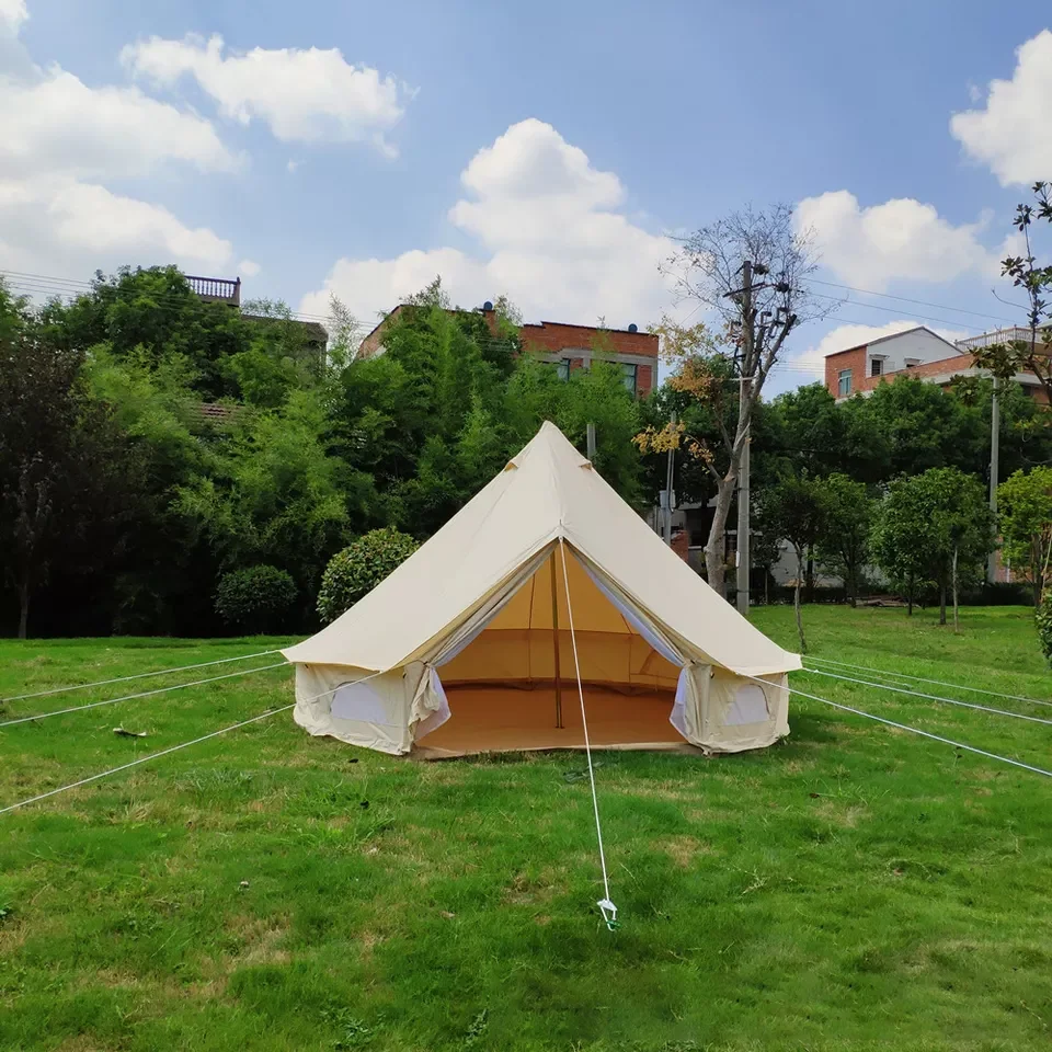 Ring Camp hot sell OEM/ODM winter chanodug round mongol campong 4 person dome tent 5m with chimney stove jack house