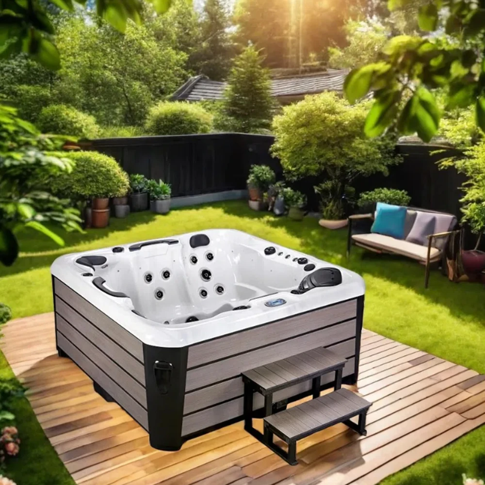 Sunrans wholesale cheap balboa spas 5 person outdoor whirlpool massage acrylic spa hot tub with fountain and waterfall