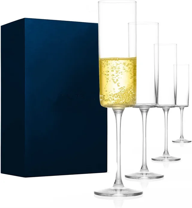 Hot Selling Custom Box lead free crystal glass square champagne flutes for restaurant hotel