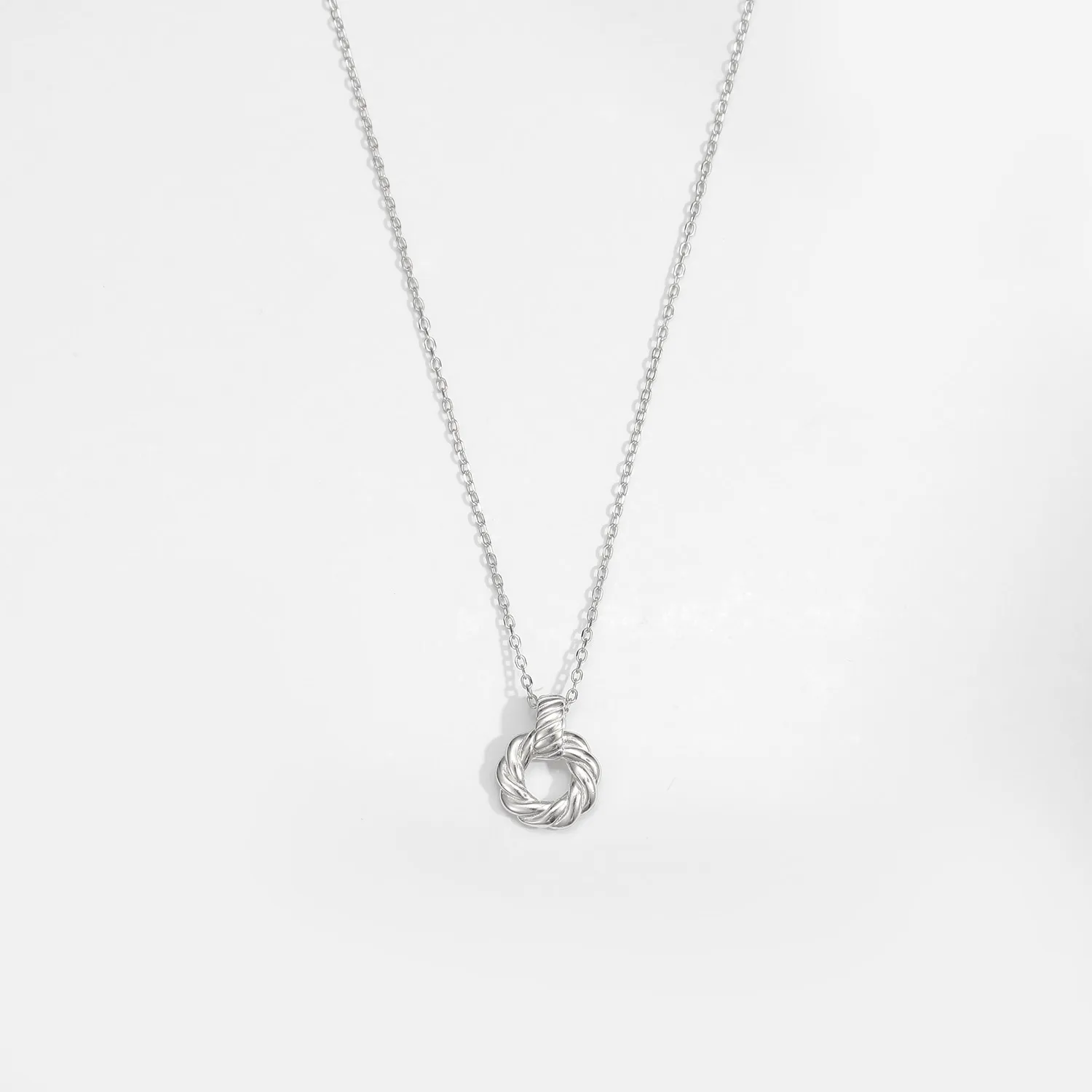 Casual Hollow Round Twisted Circle 925 Sterling Silver Necklace