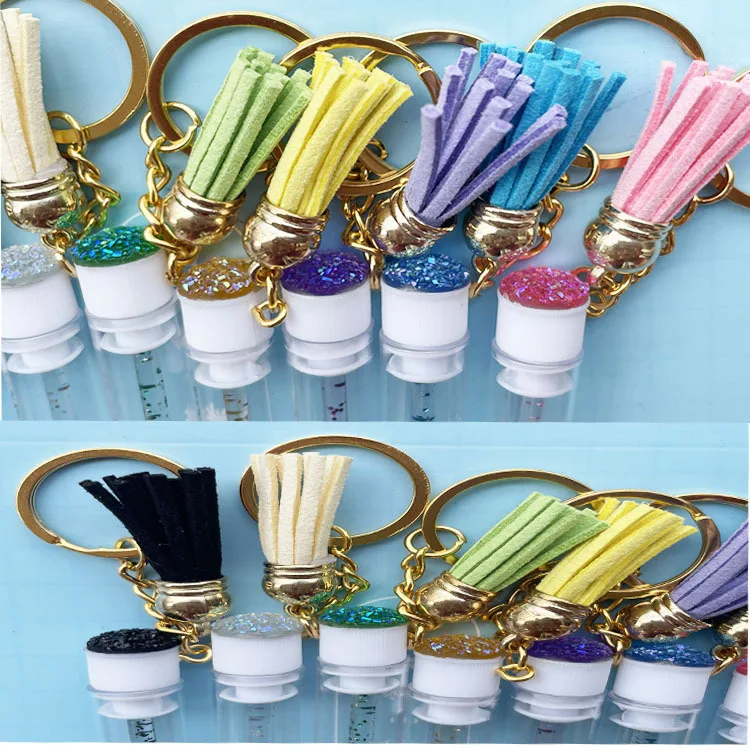 Custom logo colorful lash brushes mascara wand eyelash brush mascara spoolie cleaning brush tube eyelash extension with keychain