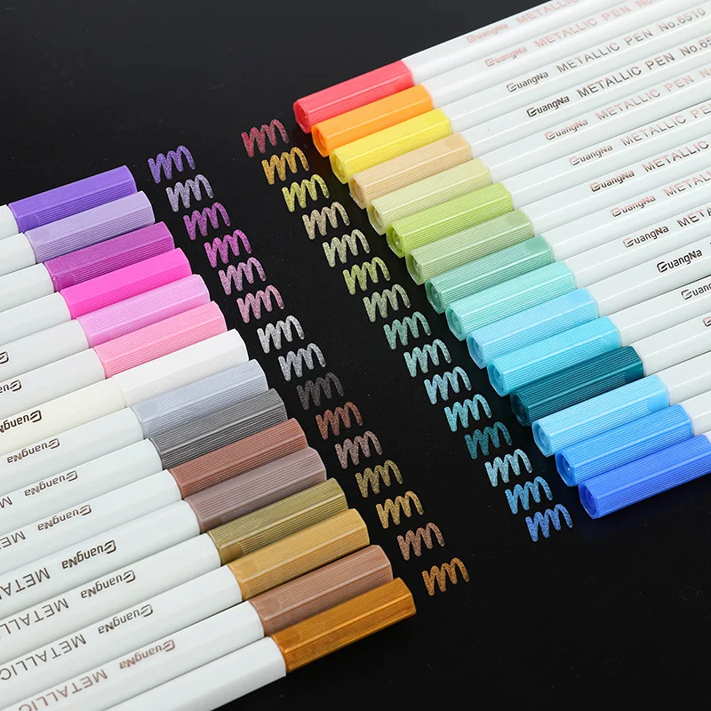30 colors Metallic Painting Pen Rock Mug Design Card Making Script Lettering DIY Photo Album Metallic Marker Pens