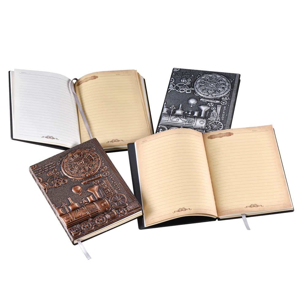 A5 Punk Train Embossed Antique Travel Notebook Custom Leather Diary Writing Notebook Leather Notebook