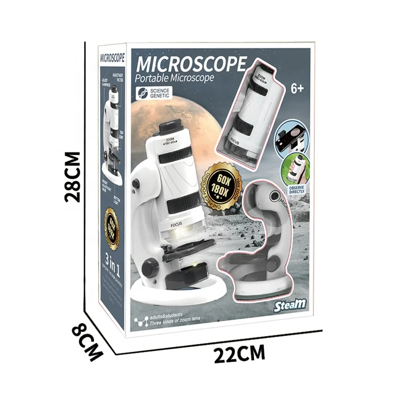 Hot Selling Children Microscope Toy 60-180 X Focusing Learning Science Educational Toy Microscope
