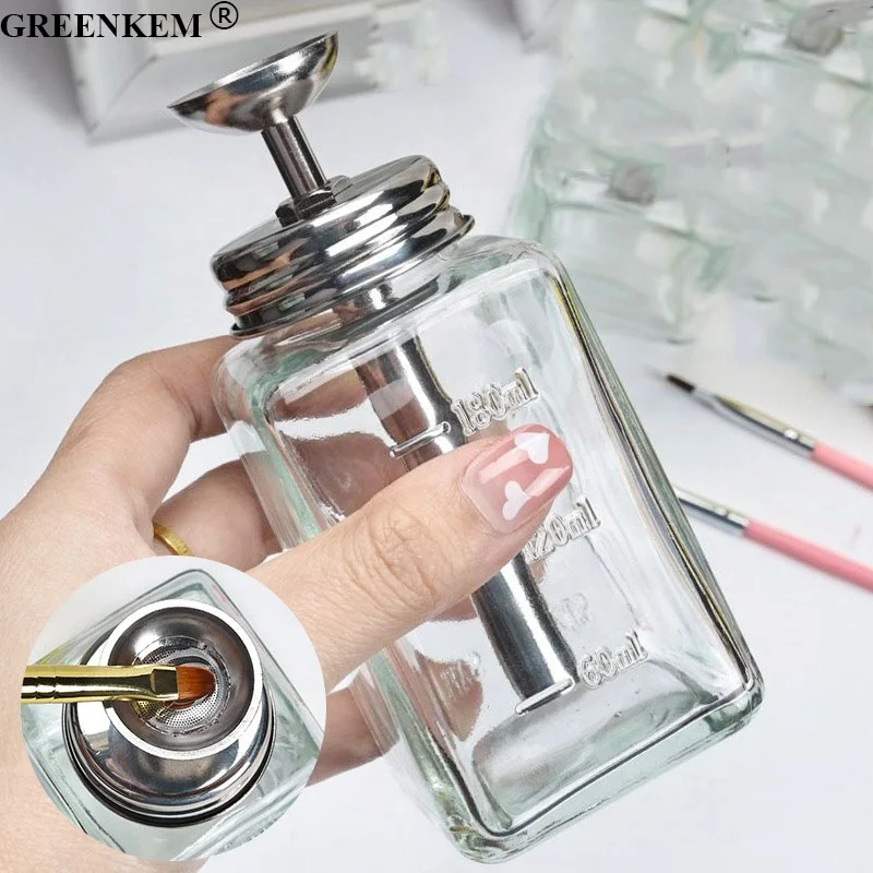180ml Nail Glass Pressure Bottle Funnel Type Nail Removal Water Empty Bottle Cleaning Liquid Crystal Hydraulic Nail Glass Bottle