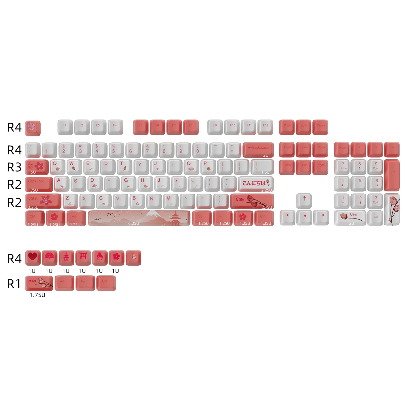 HZGAMER 115Keys Pink Keycaps, CHERRY OEM Profile Dye Sublimation Gaming Mechanical Keyboard Custom Lovely Keycaps PBT Keycap Set