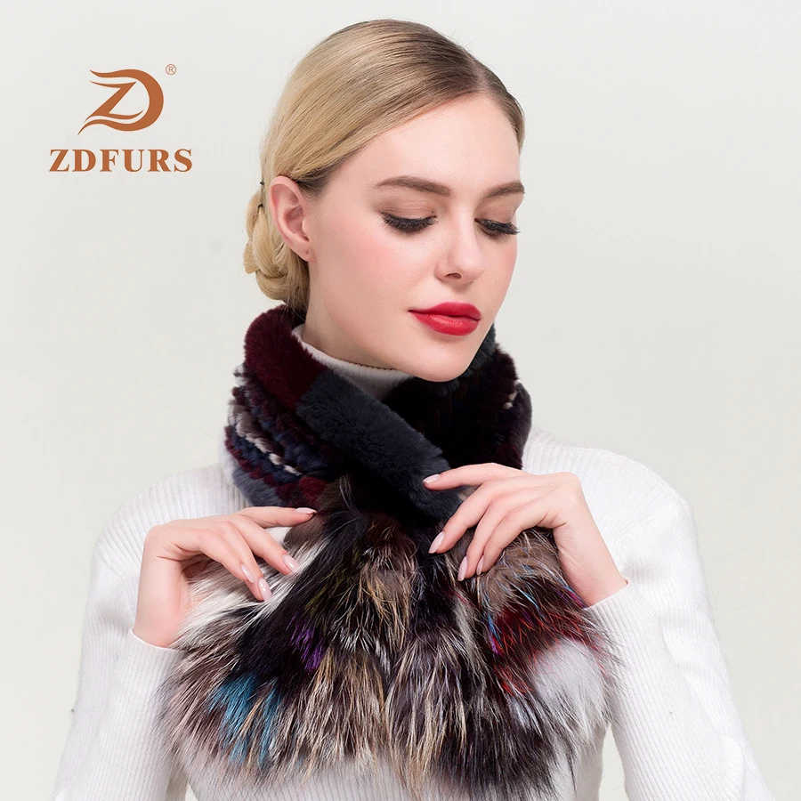 ZDFURS * Новый 2019 зимний шарф из натурального кроличьего меха женские модные меховые шарфы Меха чернобурки