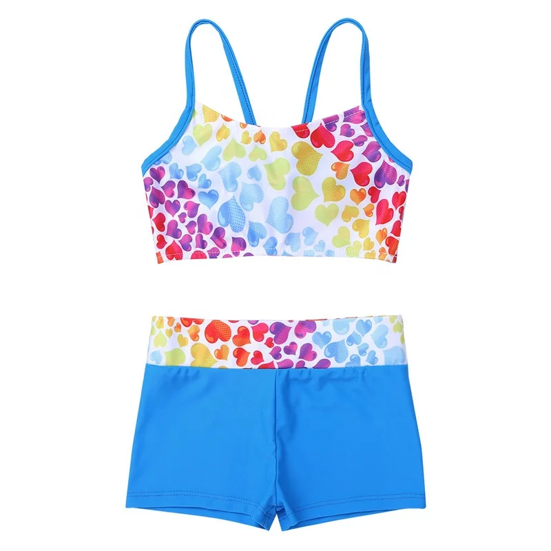 
New Children Girls Polka Dot Strappy Top Bra and Shorts Set for Swimwear Gymnastics Leotard Dancing Exercise Workout Outfits 