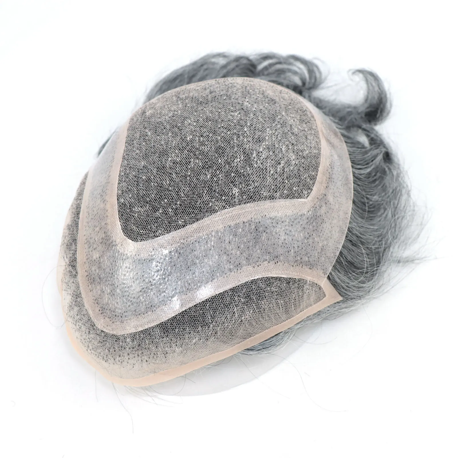 Grey Man Hair Replacement Systems Lace Top Poly Perimeter Male Hair Capillary Prosthesis Natural Men Toupee Hair Wig