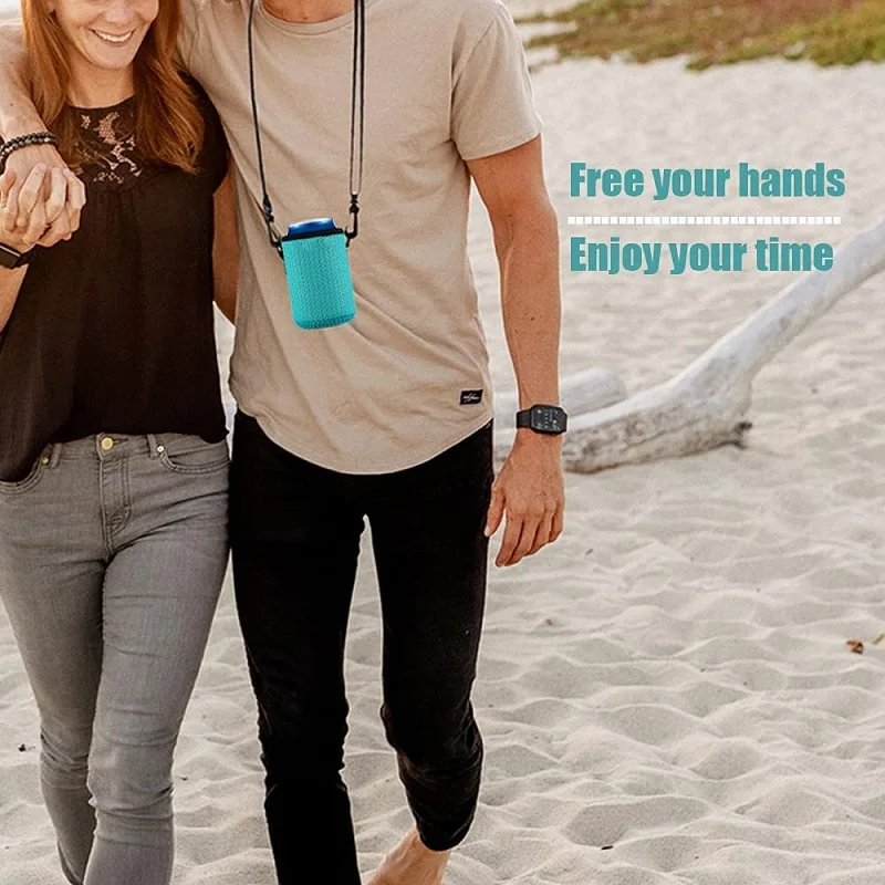 custom logo 12 oz stubby holder neoprene crossbody sling can cover cooler sleeve beer bottle coozies with neck strap lanyard