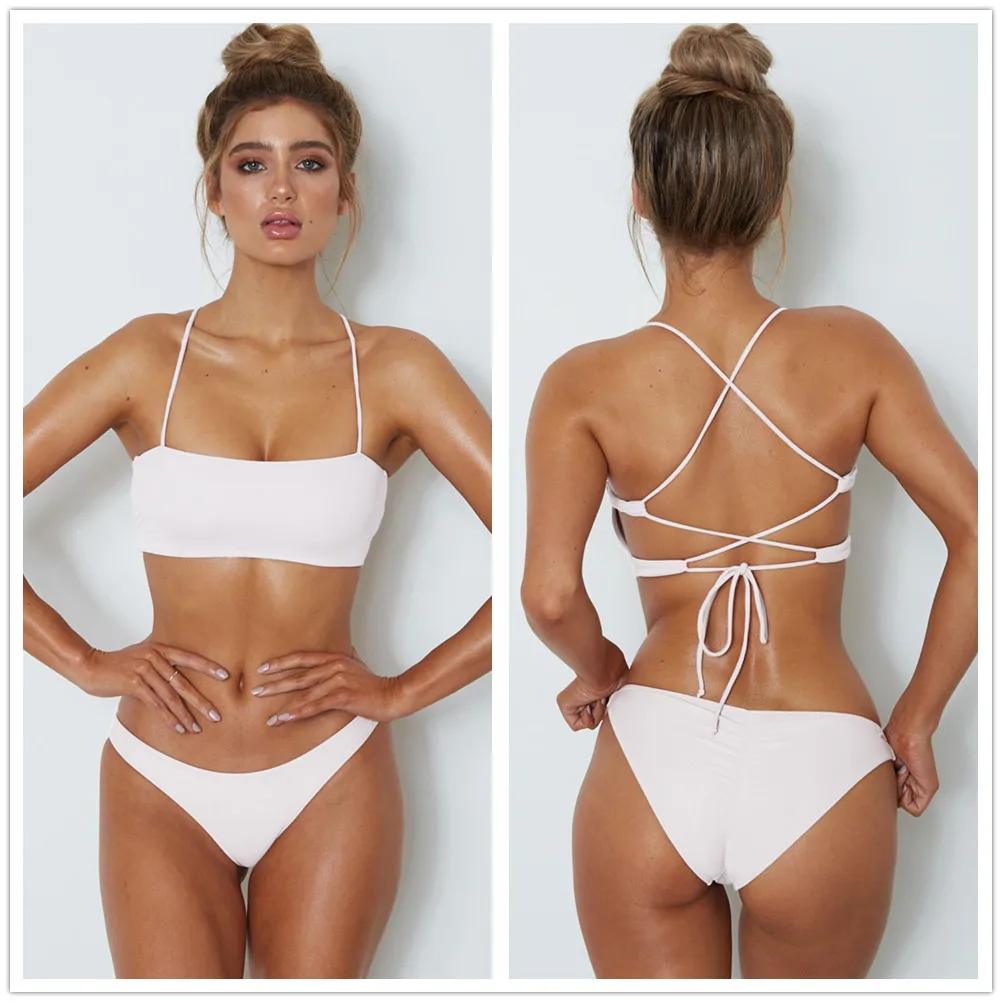 The new sexy BIKINI in solid color with a split cross strap