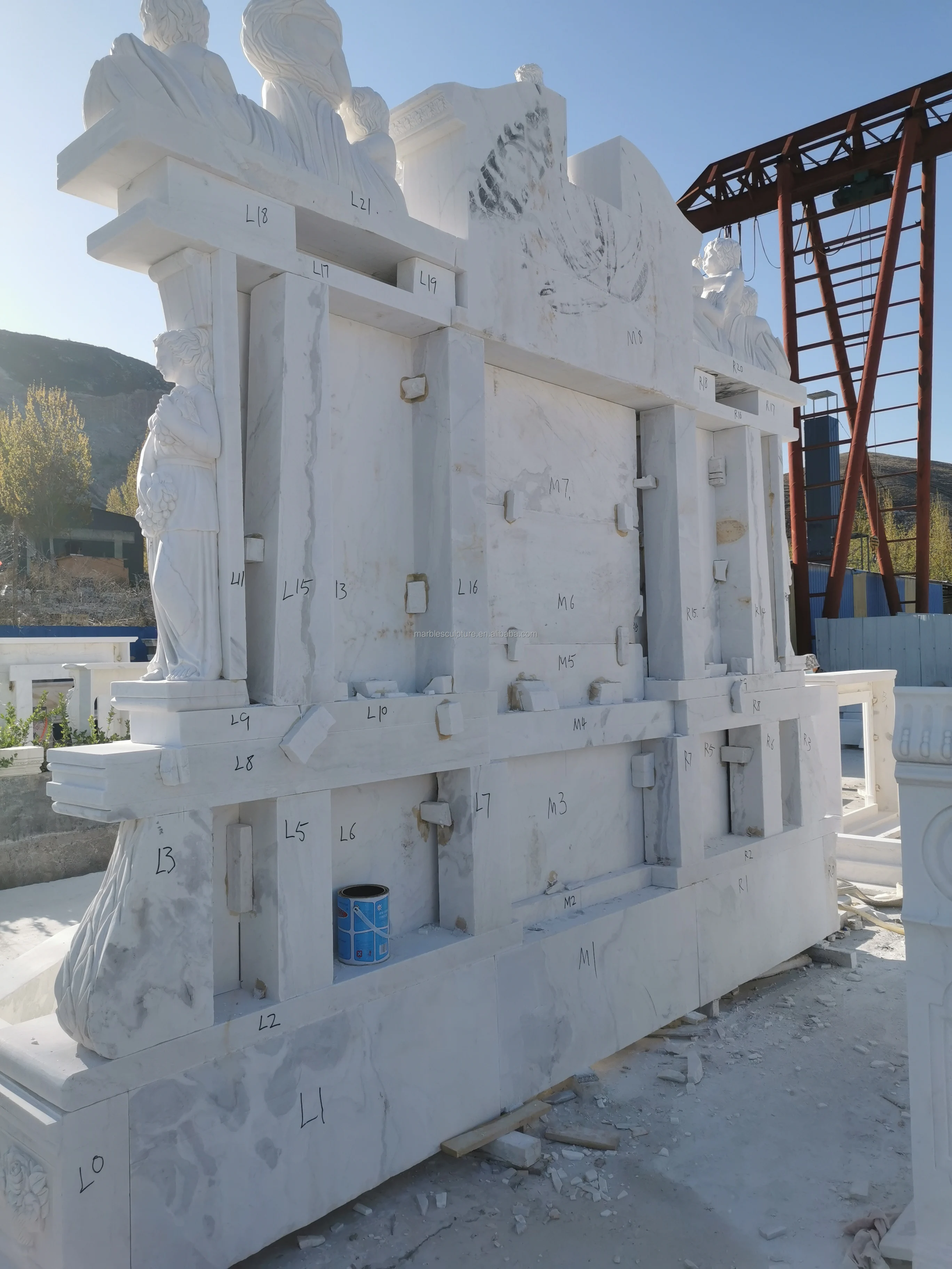 Hand Carved White  Marble Wall Water Fountain