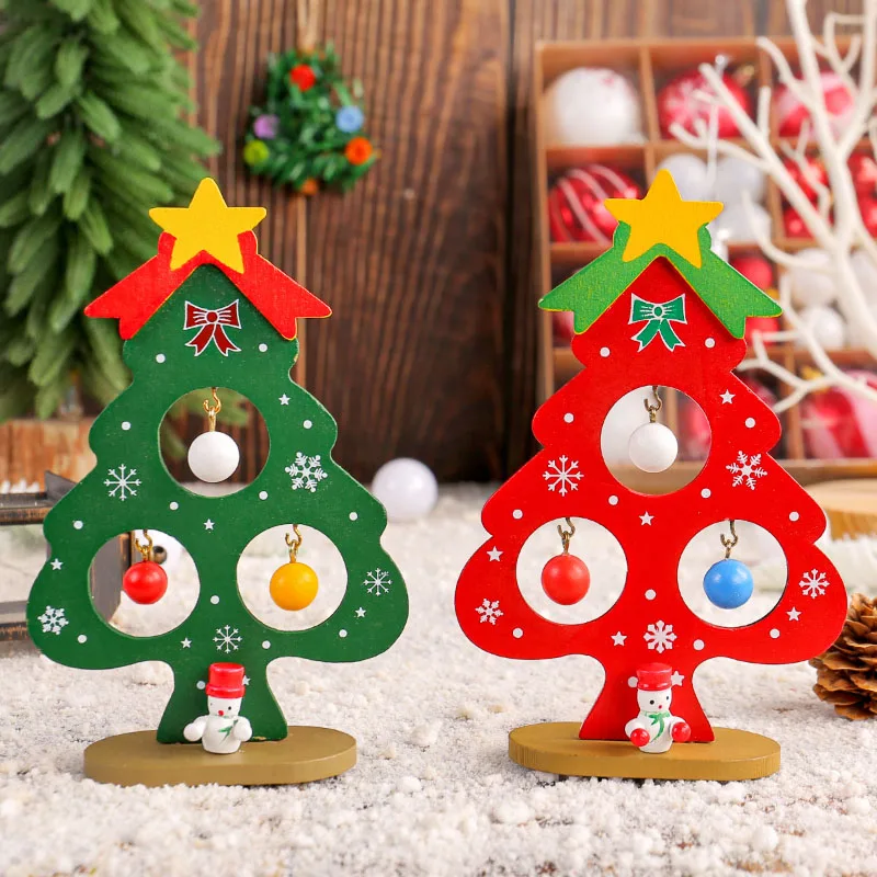 Small wooden Christmas tree ornaments children DIY intelligence toys mini Christmas tree table set Christmas gifts