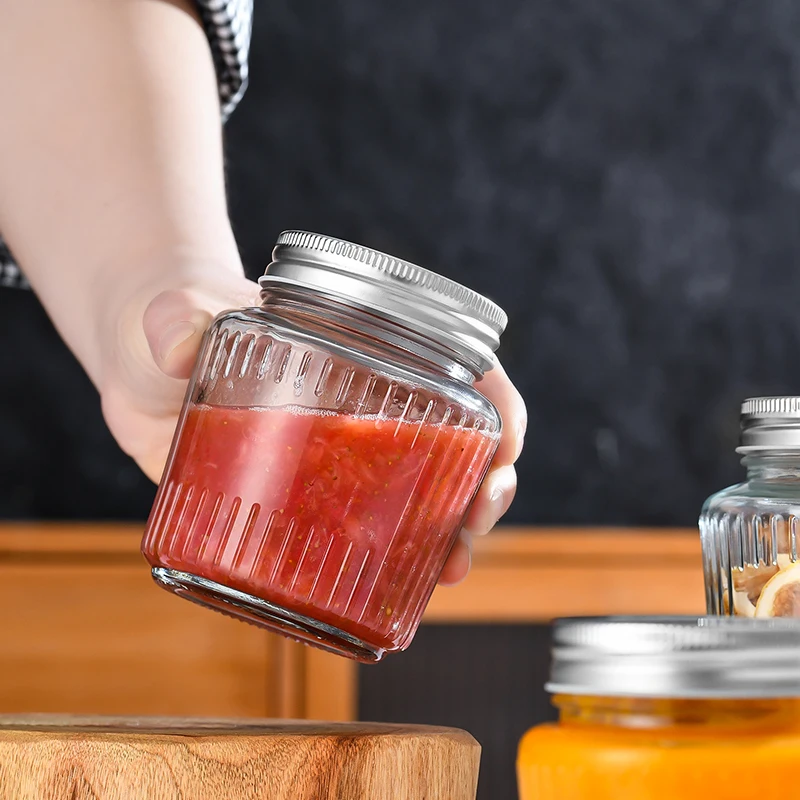 Airtight 180ml 280ml 380ml 500ml Ergo Honey Pot Glass Jar For Jam Butter Honey With Metal Lug Twist Lid