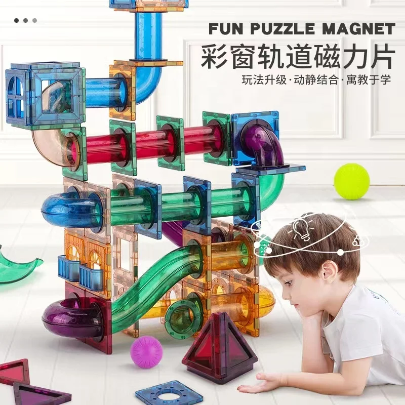 Sell high-quality Race Track Construction Magnet Building Block Game 3D Educational Magnetic Tiles Jigsaw Puzzle Toy