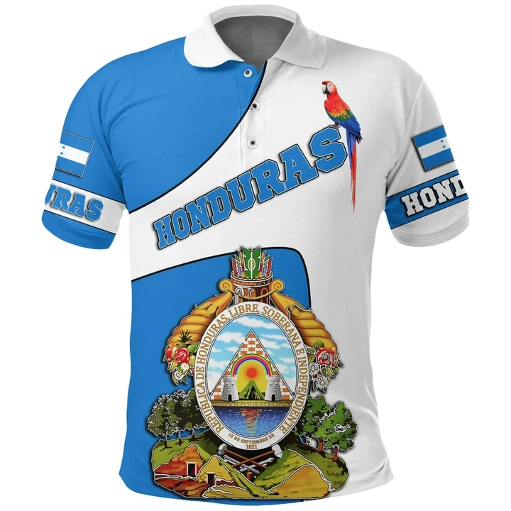 Custom Private Label Honduras Polo Shirt Country Flag and Coat of Arms Golf Polo T Shirt Breathable Sweat Wicking Gym Tees Bulk