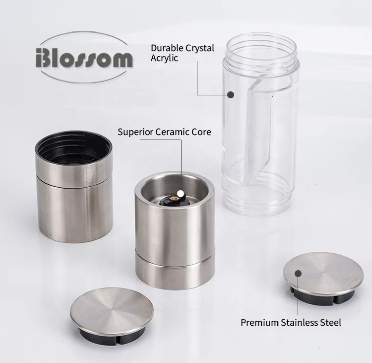 Space Saver 2 in 1 Shaker Mills Set Stainless Steel salt Grinders and Pepper Mill Set 2 in 1 Salt and Pepper Grinder