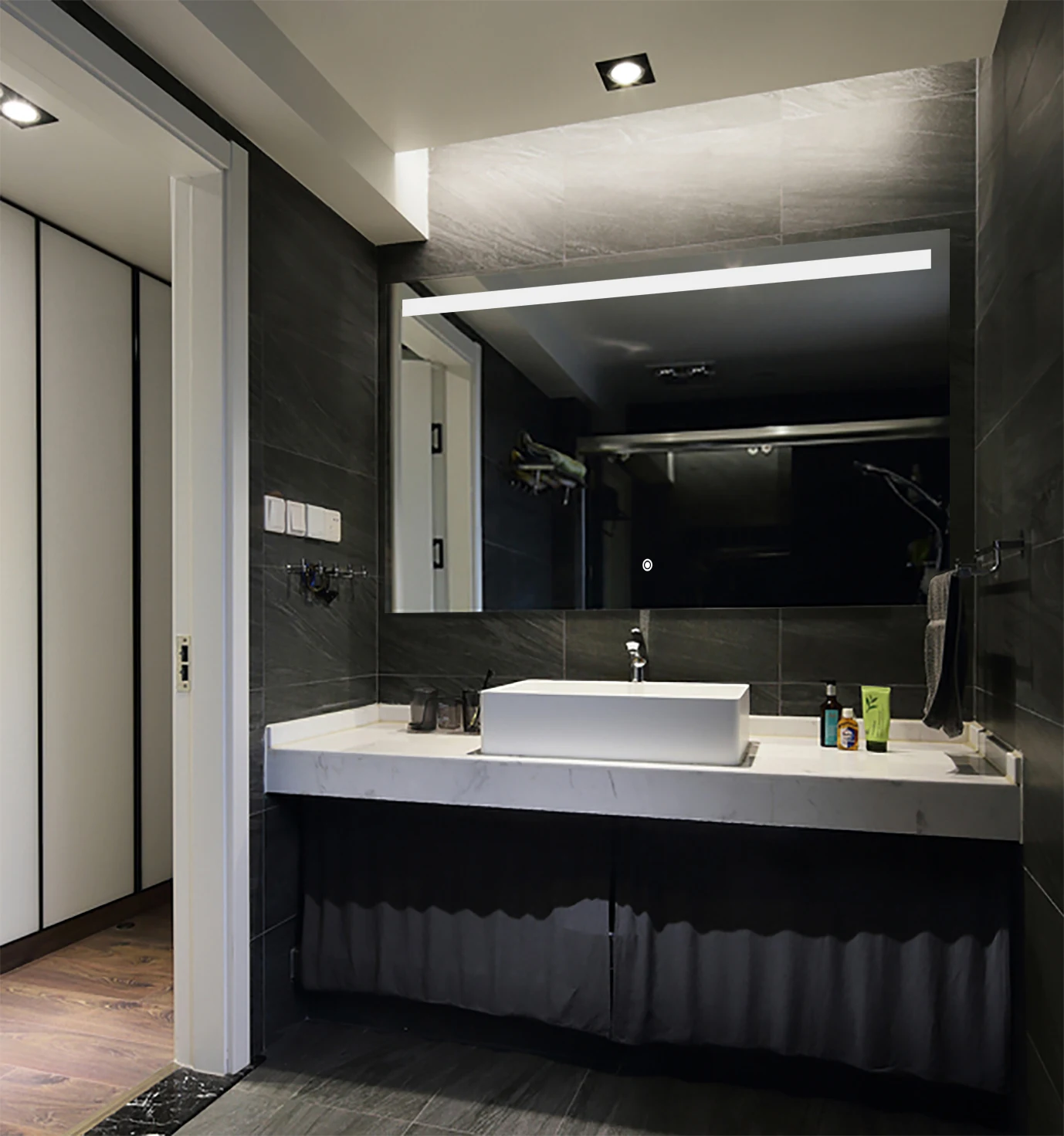 E104H60120 Hot sale crystal light dimmable cosmetic magic mirror LED wall mouted mirrorFrameless Defogger Led Backlit Mirrors