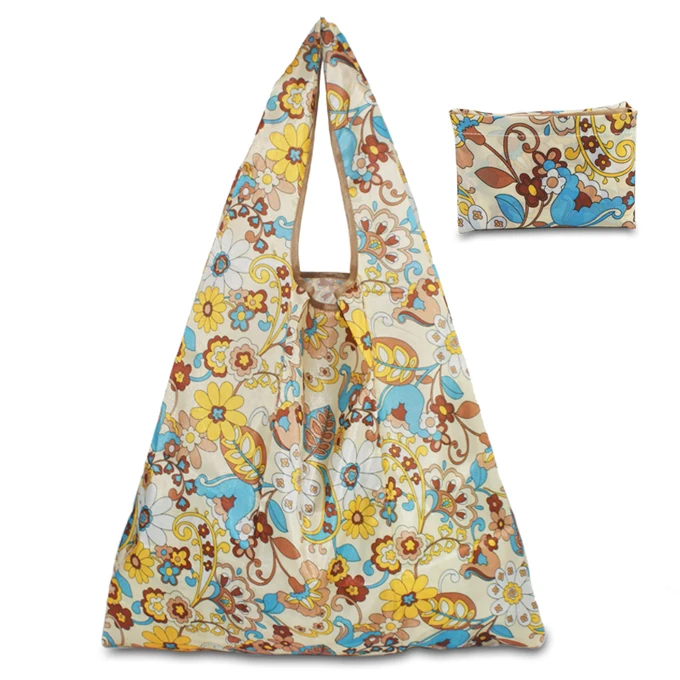 Wholesale Fashion Eco-friendly Pouch Foldable Reusable Ripstop Nylon Polyester Shopping Bag