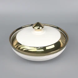 Dark Green Ceramic Dinner Rice Bowl With Golden Rim and Golden Lid