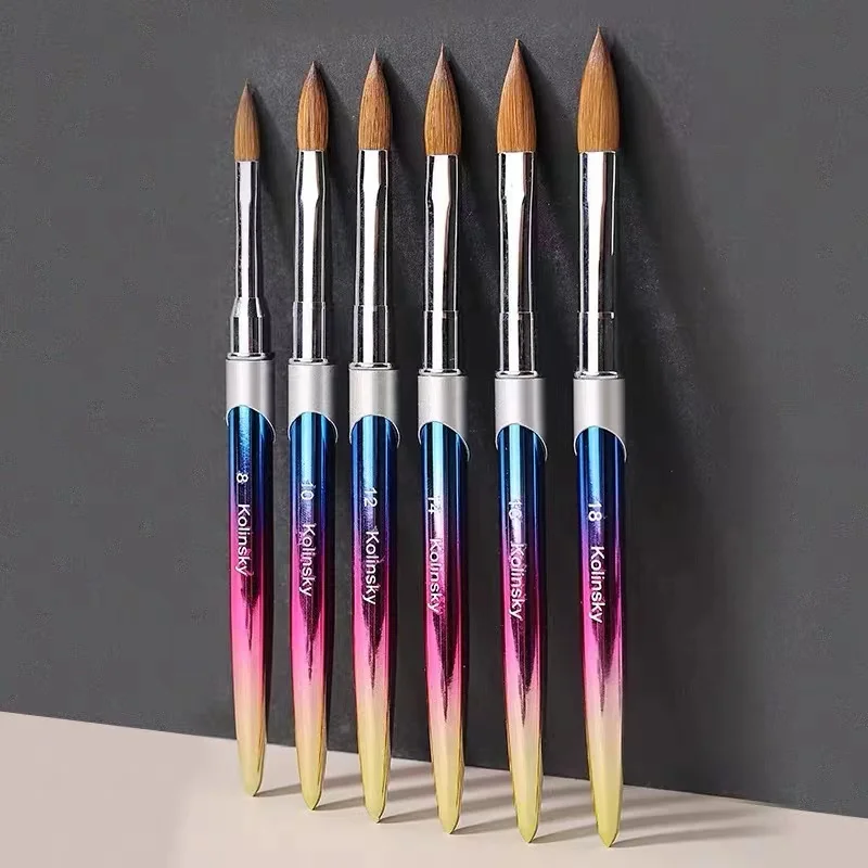 Pure 70% Konlinsky Nail Brush Colorful Coated Wood Handle Glue Mixing Acrylic Gel Pen Brush Nail Art Manicure Round Pen Brush