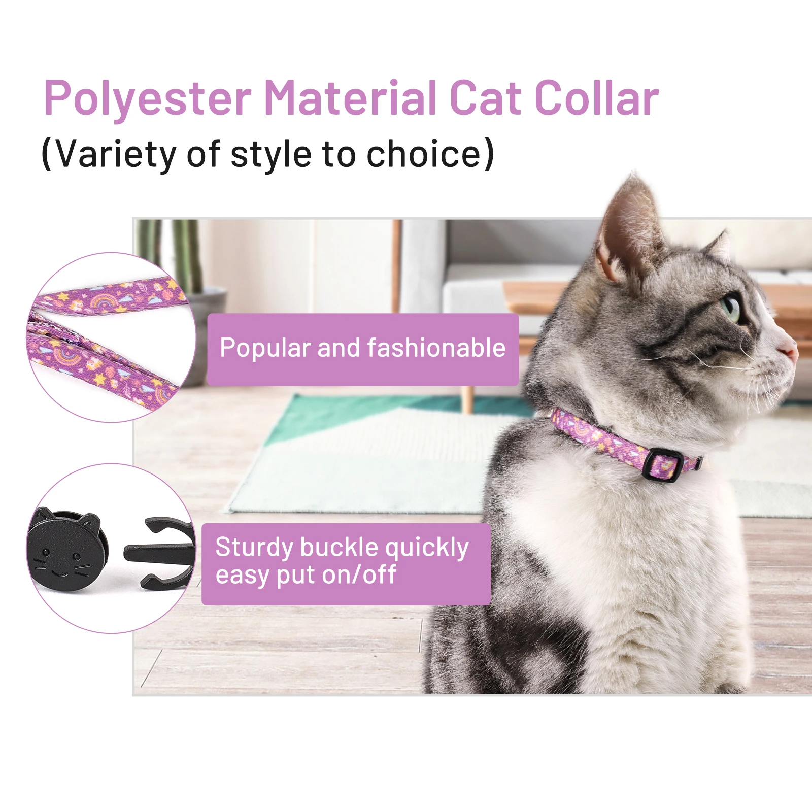 2024 Free Sample Cat Collar With Bell Match Laser Name Plate Small Dog Accessories Tag Custom Cute Cat Collar Breakaway Buckle