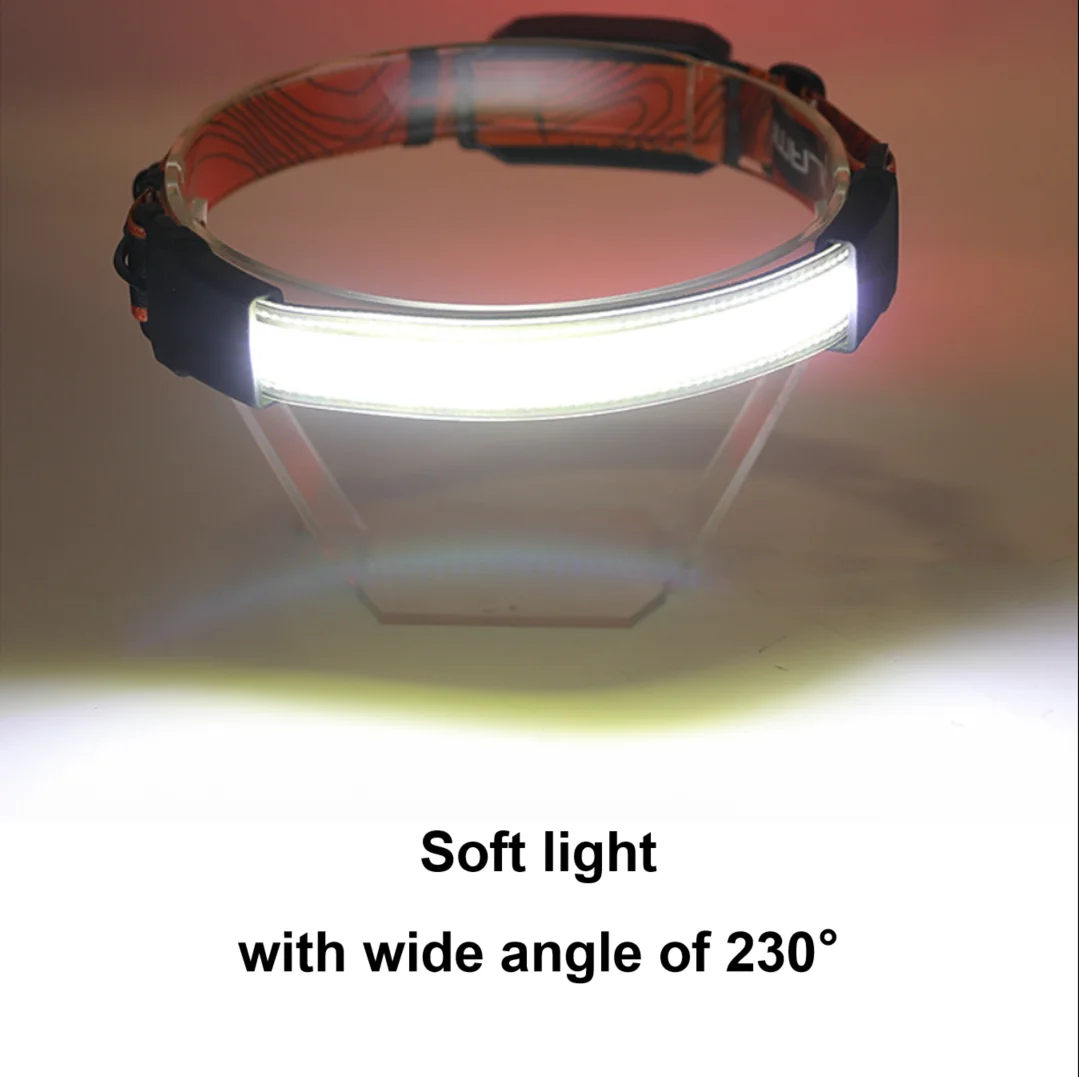 Mini Cob Headlamp Led Strip 230 led headlamp Wide Angle Led Broadbeam Elastic Headband Headlamp With Back Red Warning Light