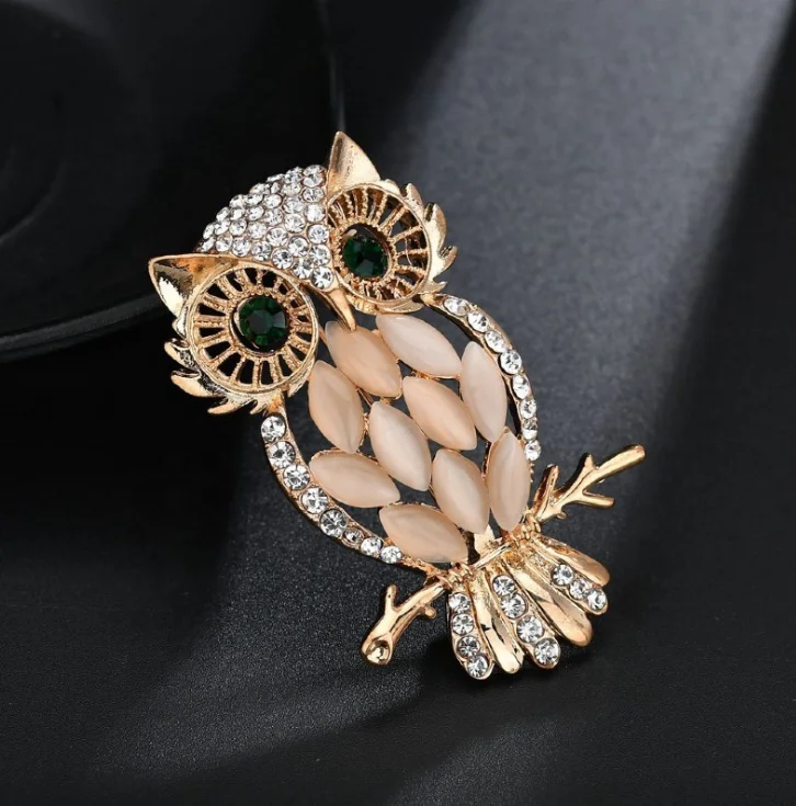 Stone owl brooches cute animal crystal brooches pins women girls birds clothes jewelry brooch buckles