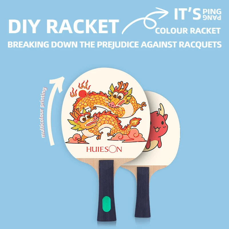 Huieson DIY Print On Rubber OEM Custom Cheap 5 Layer Pure Wood 2 Cable Training Table Tennis Bat Racket table tennis Blade