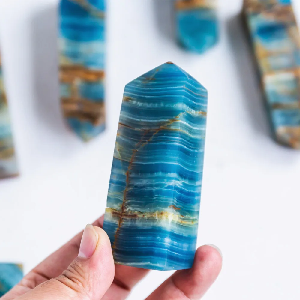 Wholesale Natural Hand Carved Points Blue Onyx Crystal Tower Healing Stone Quartz Tower For Home Decoration