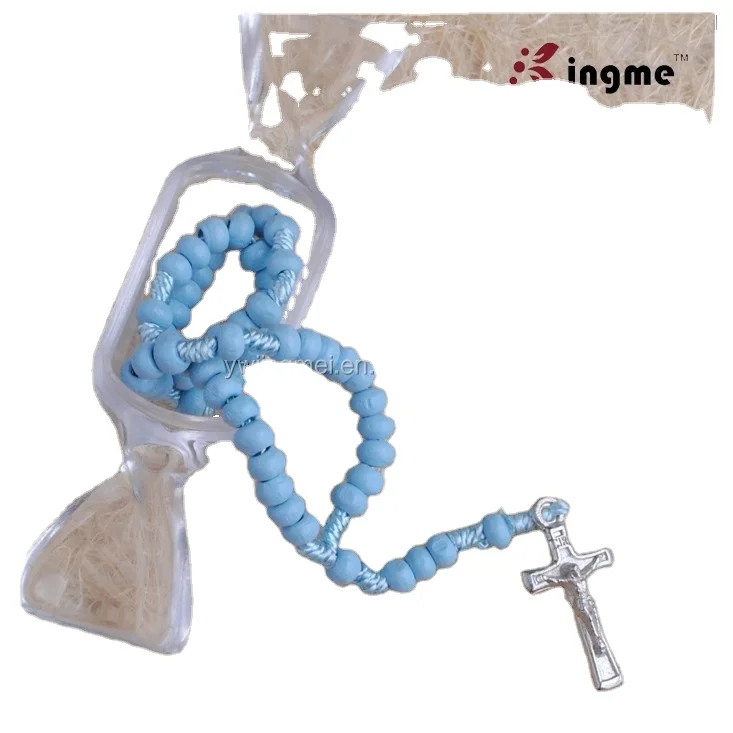 Top selling wooden beads mini babyrosary with box catholic rosary for Children Bapstim rosary