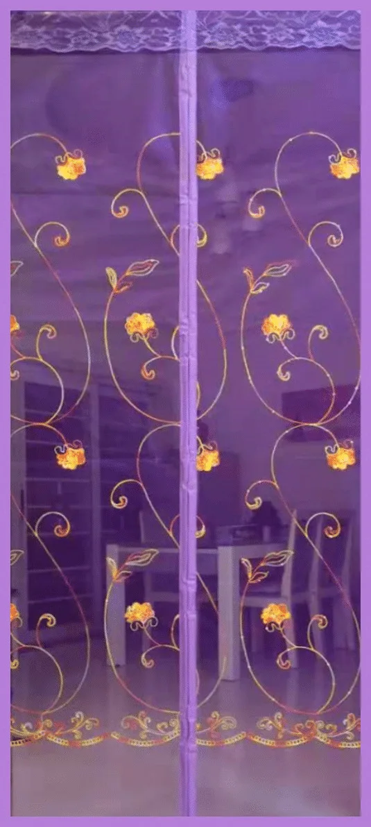 L Deal For Pets Fiberglass Flower Embroidery Magnetic Mesh Summer Anti Mosquito Door Curtain