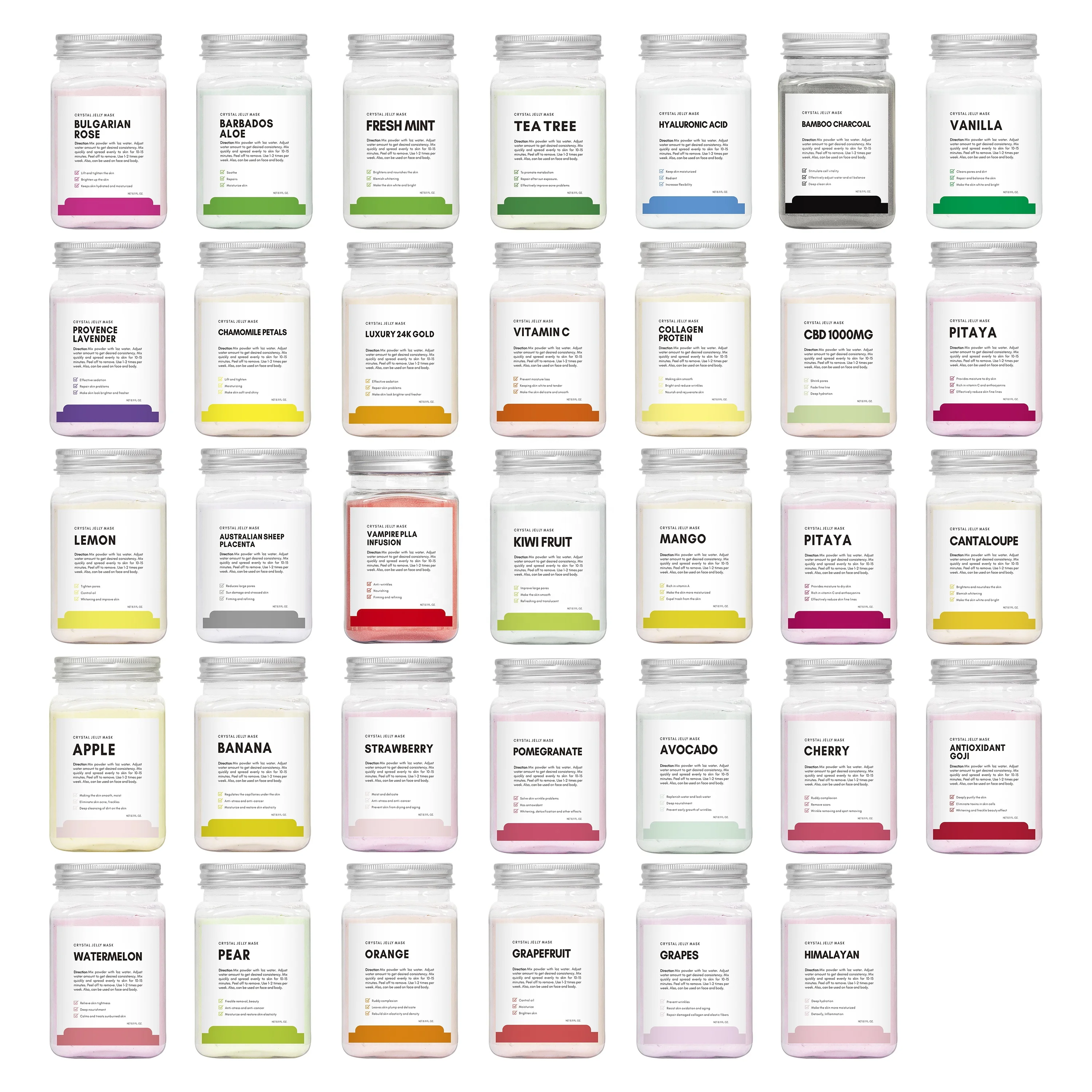 Skincare OEM 50 Flavors Hyaluronic Acid Jelly  Brightening Peel Off Hydrojelly Mask Hydro Jelly Face Mask Powder Jelly Mask
