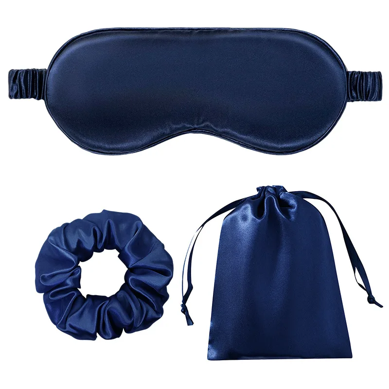 Satin Air Travel Silk Eye Mask Set with Drawstring Bag Hair Scrunchie Hairband for Home Textile