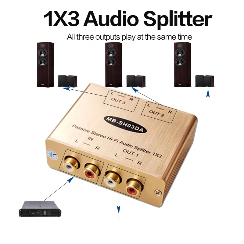  1X3 RCA стерео HiFi аудио сплиттер 1 вход 3 выхода адаптер очистить шум/звуковой сигнал для усилителя